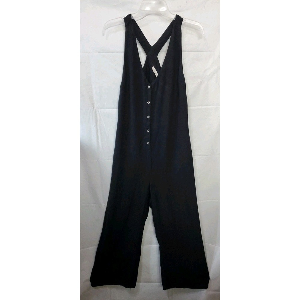 illa illa Overall Black Sz‎ M Linen Blend Jumpsuit Slouchy Wide Leg Comfort